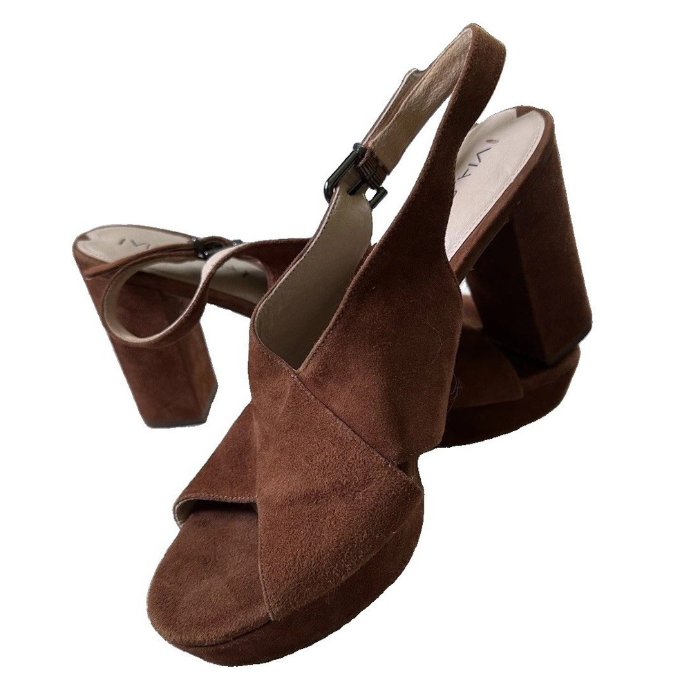 VIA SPIGA Suede Platform CrossStrap Sling Back Sandal Heels 9.5M Brown Y2K Shoes - Picture 4 of 16